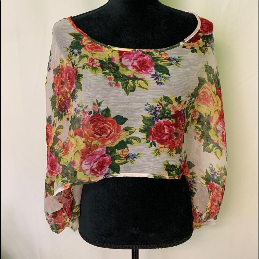 Y2K Sheer Top Floral‎ Small Cottagecore Fairy Oversized Whimsy Coquette Boho